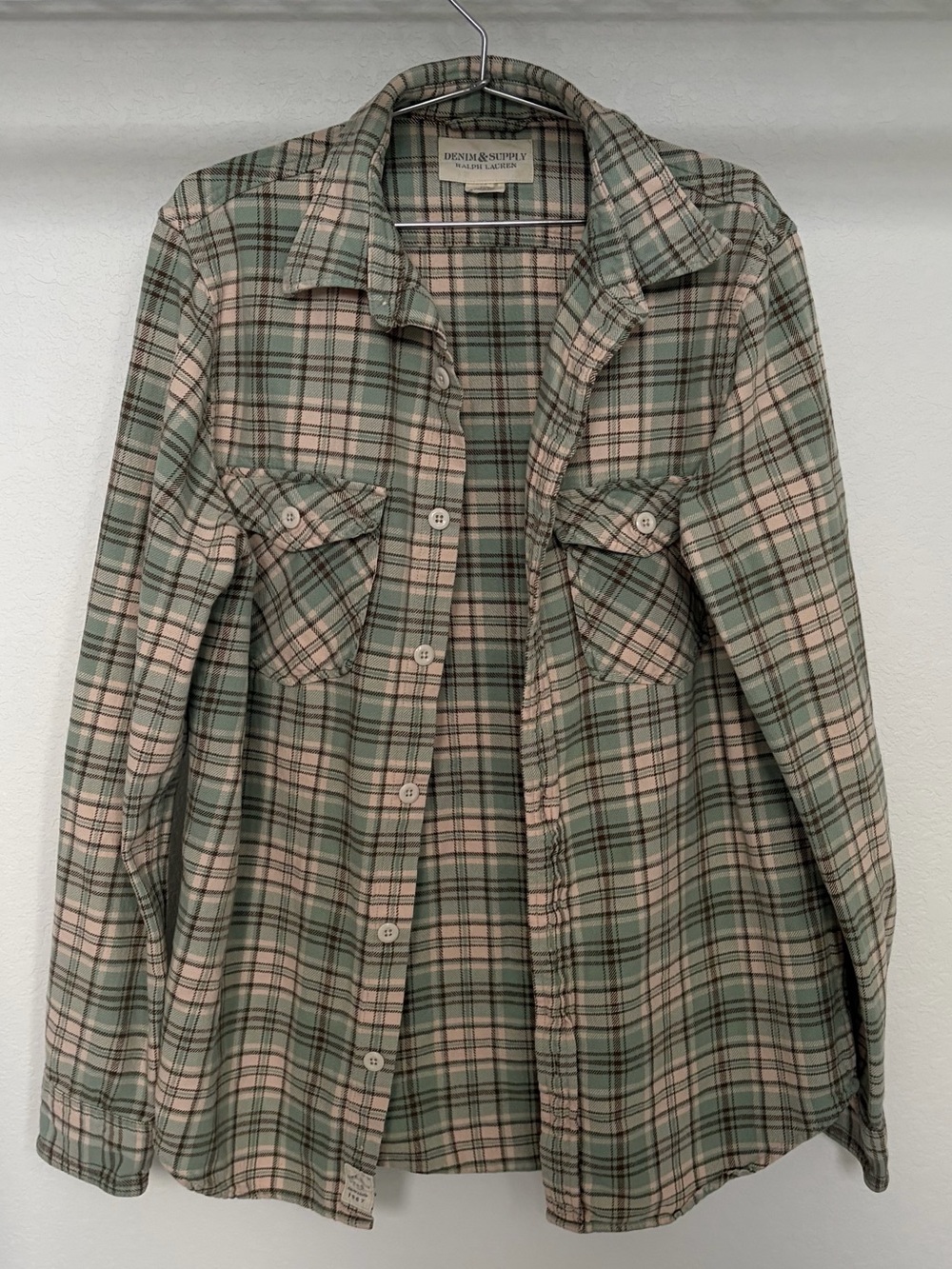 Denim & Supply Ralph Lauren Green & Cream Plaid Button-Up flannel 100% cotton